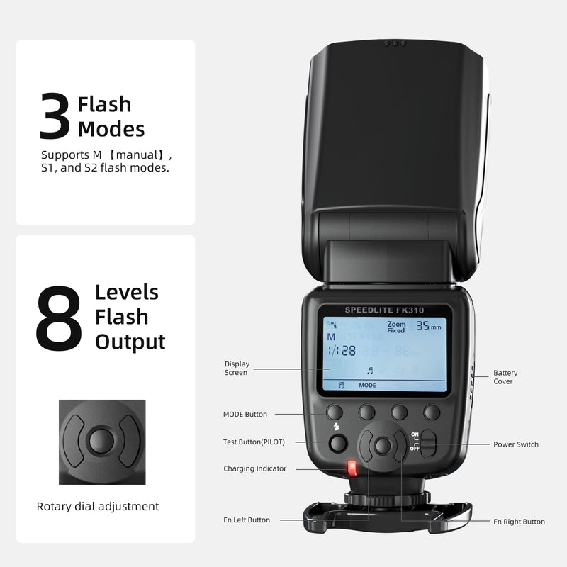 [Australia - AusPower] - PHOTOOLEX LCD Camera Flash Speedlite for Canon Nikon Sony Panasonic Olympus Fujifilm Pentax Sigma Minolta Leica and Other SLR Digital Cameras and Digital Cameras with Single Contact Hot Shoe FK310 