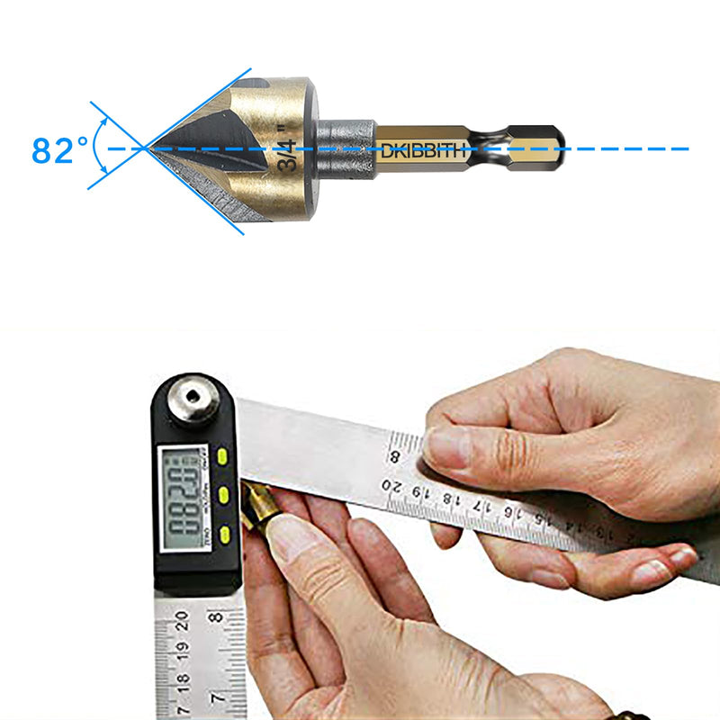 [Australia - AusPower] - Countersink Drill Bit Set, 5pc, 1/4" Hex Shank, 82 Degree Countersink Holes for Screws to Sit Flush or Under The Surface of Metal Wood Plastic, Sizes 1/4, 3/8, 1/2, 5/8, 3/4 Inches with Storage Case 5 Piece Hex Shank Countersink Bit 