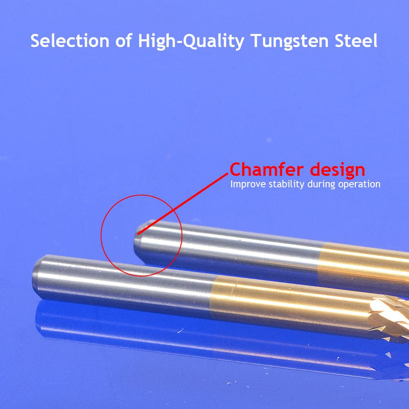 10Pcs 1/8'' Shank 2.0mm Titanium Coat Carbide End Mill Engraving Bits CNC Rotary Burrs Tool for PCB Mould Plastic Fiber Carbon Fiber Hardwood