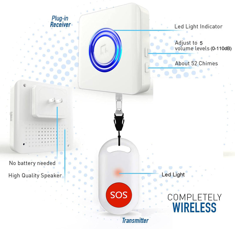 Caregiver Pager Wireless Call Button Nurse Alert System for Home/Elderly/Patient/Disabled (Two Button Two Receiver) Two Button Two Receiver