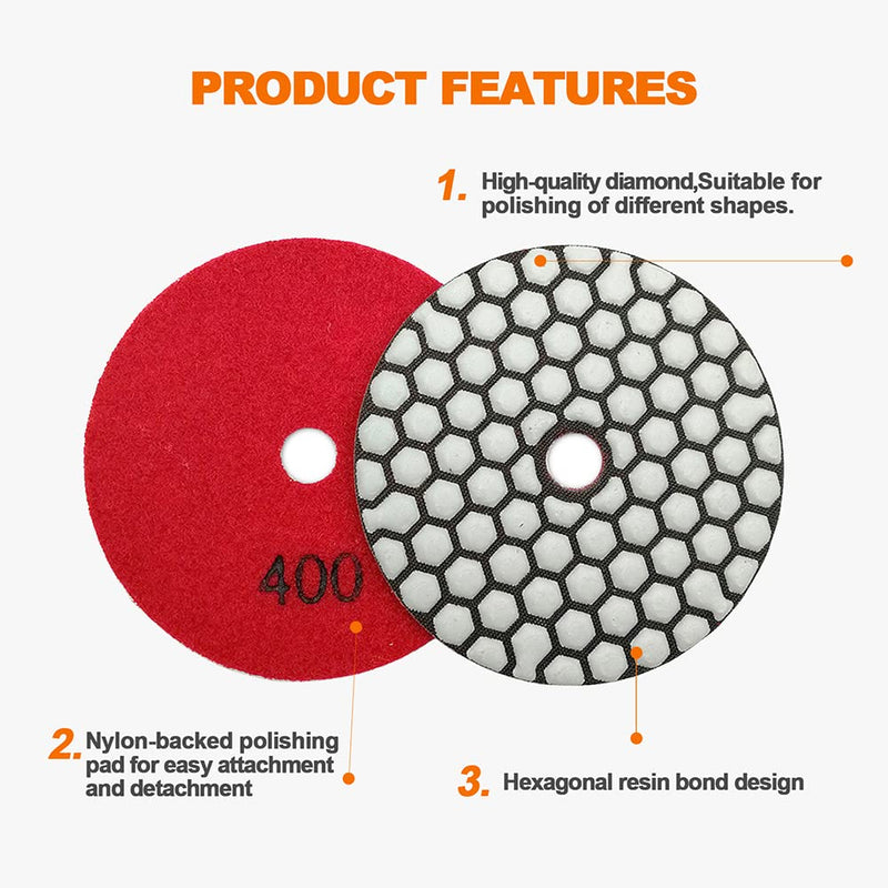 [Australia - AusPower] - BRSCHNITT Dry Diamond Polishing Disc Set 100 mm - #50x3/100x3/200x2 Polishing Pad Set for Granite Stone Concrete Marble Floor Grinder or Polisher with M14 Support Plate + Adapter Grit #50x3/100x3/200x2+PLS M14 