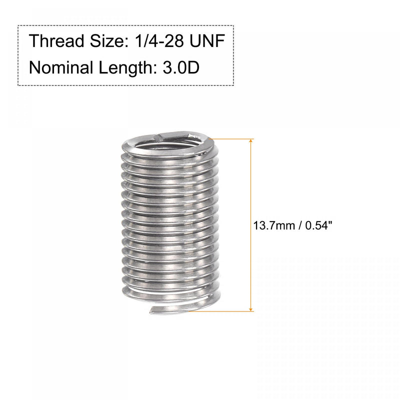 [Australia - AusPower] - uxcell Wire Thread Inserts 1/4-28 UNF 3.0D 304 Stainless Steel Helical Type Coiled Wire Screw Repair Threaded Sleeve Steel Sheath 10pcs 