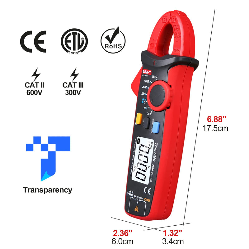 [Australia - AusPower] - UNI-T UT210e Digital Clamp Meter AC DC Amp Meter Clamp Multimeter True RMS 2000 Counts Voltmeter Continuity Tester Capacitor HVAC Tool Multi Tester UT210e clamp meter (ac/dc) 