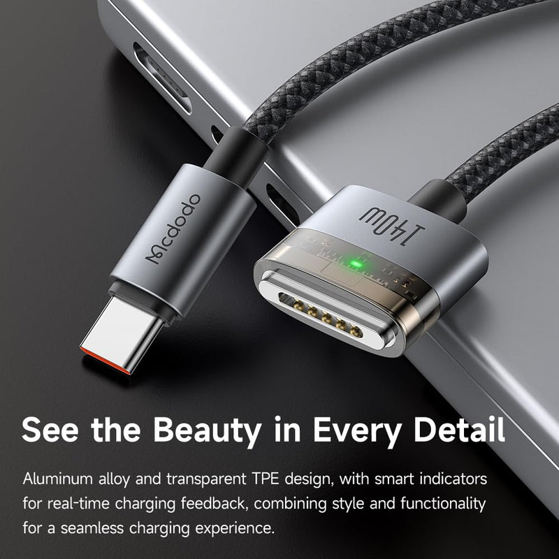 mcdodo 140W USB-C to Magsafe 3 Cable for Mac-Book Pro M5 Charging, Magnetic3 Cable Compatible with MacBook Pro M5 M4 M3 M2 M1(2021-2025) 14"/16", MacBook Air M4 M3 M2(2022-2025) 13"/15"-6.6FT A002