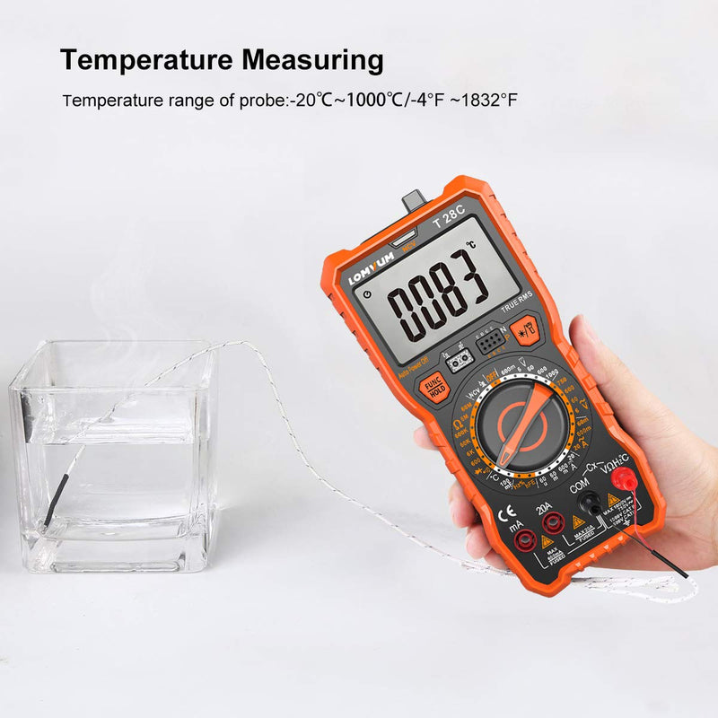 [Australia - AusPower] - Lomvum Digital Multimeter 6000 Counts TRMS Auto-Ranging Portable Multimeter with AC DC Voltmeter and Ohmmeter Tester，Measures Voltage Current Capacitance Resistance Temperature Frequency Diode (T6) 