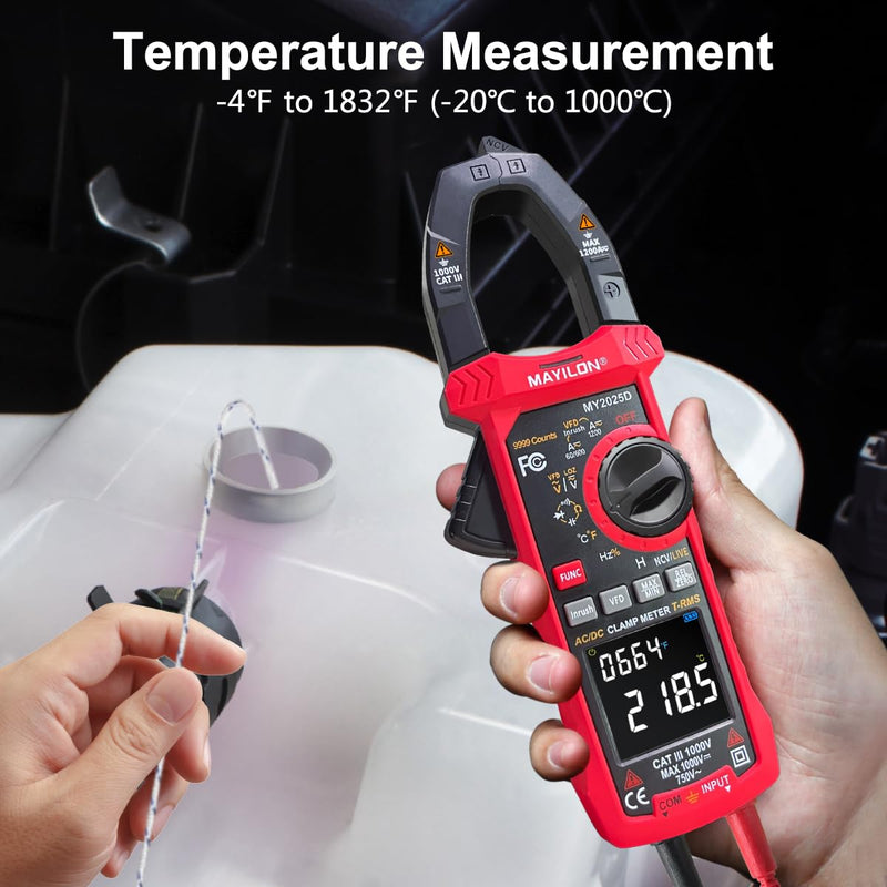 [Australia - AusPower] - Digital Clamp Meter Multimeter with AC DC Current & Voltage, 9999 Counts Volt Meter, 1000V Voltage Tester 1200A Current for Temperature Resistance Continuity Diode Live Wire Test NCV 