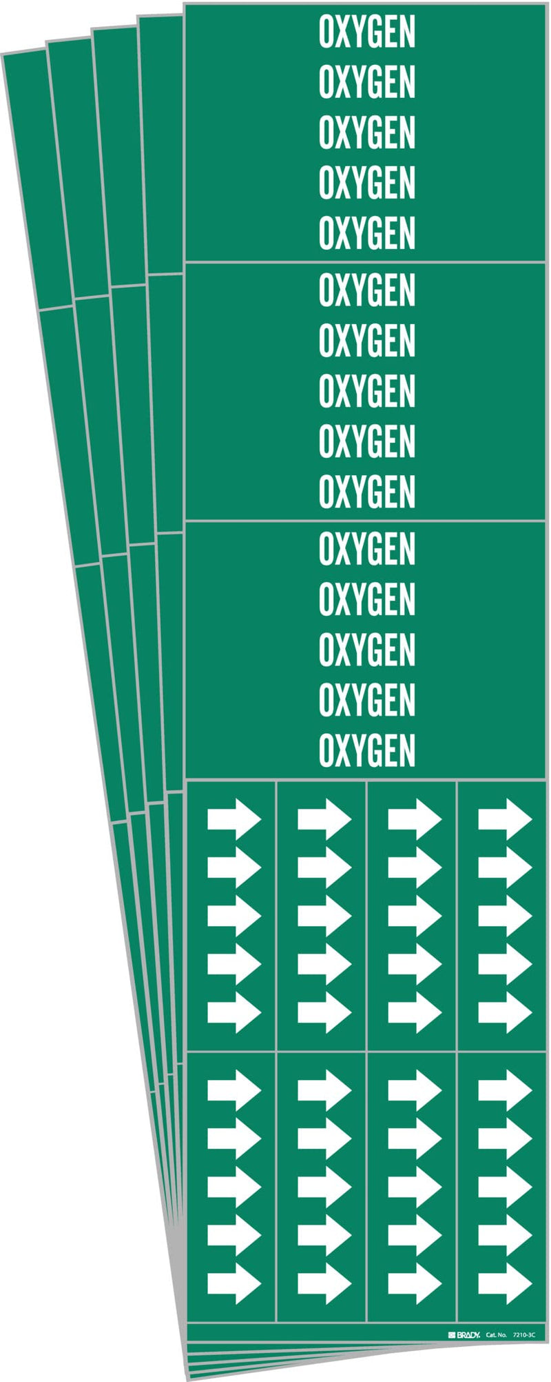 [Australia - AusPower] - Brady 7210-3C-PK, Oxygen Pipe Marker with Arrows White on Green 3 per Card, 5 PK, Legend 'Oxygen' 