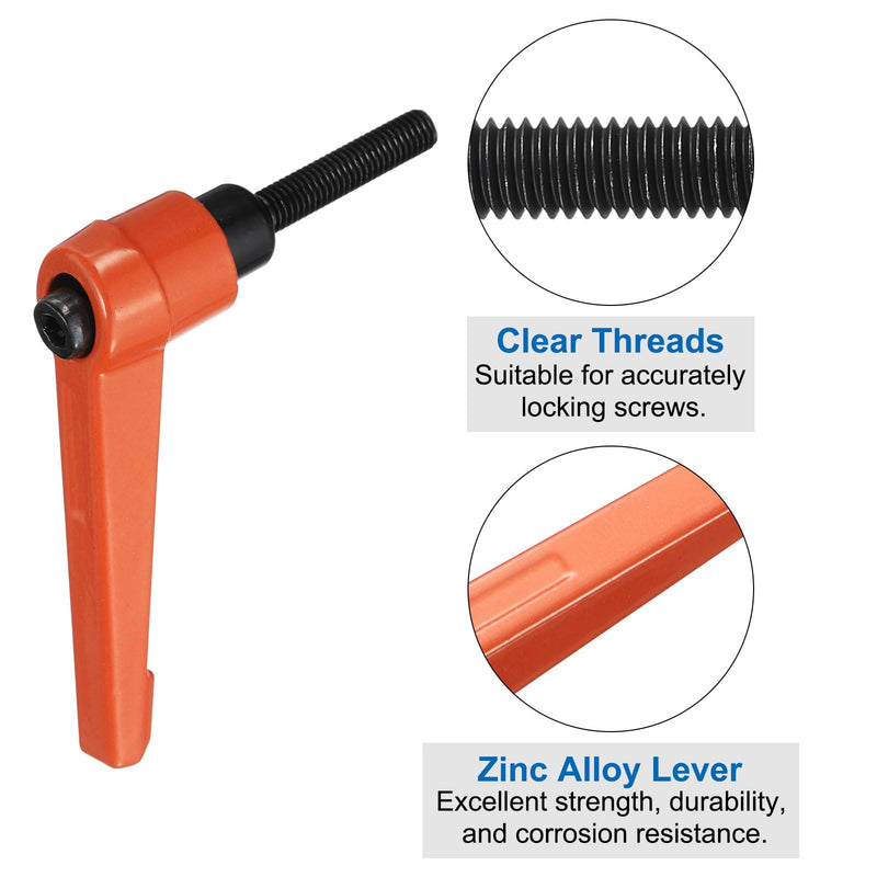[Australia - AusPower] - uxcell 8pcs Lever Adjustable Handles M5 x 25mm Metric Male Thread, Level Clamping Handle Hand Stud Knobs Rotating Screw Handles Bolts with Locking Lever, Orange 