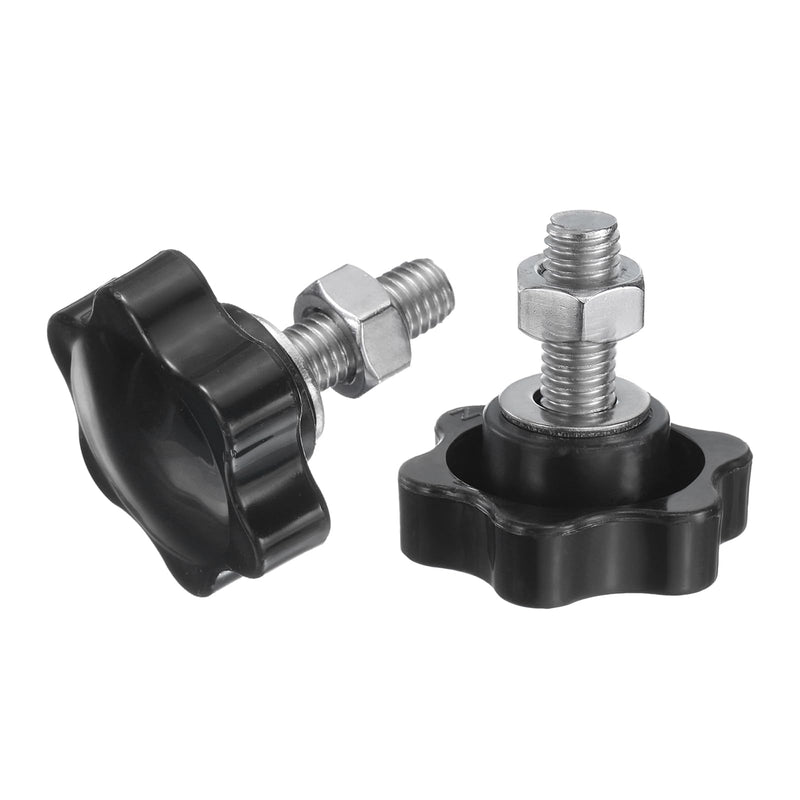[Australia - AusPower] - uxcell 4pcs Star Clamping Knobs with Nuts Washers, M8 x 20mm Metric 304 Stainless Steel Male Thread 38mm 6-Star Plastic Head, Threaded Stud Hand Knobs Handles Thumb Screws, Black 