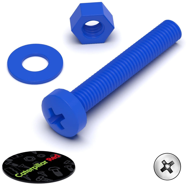 [Australia - AusPower] - 20 x Blue Pan Head Screws Polypropylene (PP) Plastic Nuts and Bolts, M4 x 20mm, Washers, (5/32 x 25/32 in) 