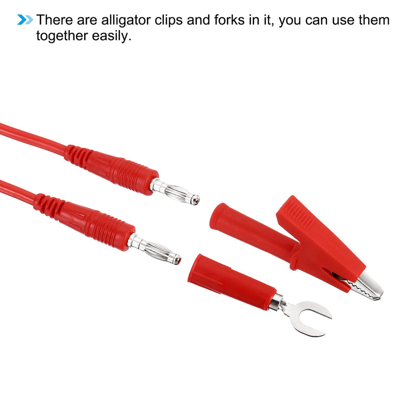 [Australia - AusPower] - PATIKIL 4mm Banana Plug to Banana Plug Test Leads Set, 1000V/15A Flexible Wire with Alligator Clip Fork for Multi-Meter, Electrical Test Jumper, Red Black 