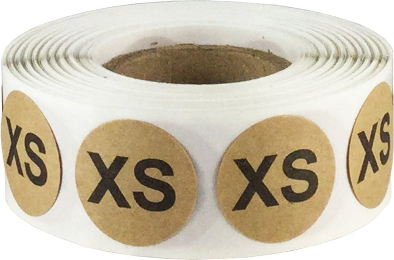 Natural Kraft Circle XS Clothing Size Stickers for Retail Apparel, 0.75 Inch Round Adhesive Size Labels, 500 Total Stickers on a Roll for Boutique and Inventory Organization – Made in the USA