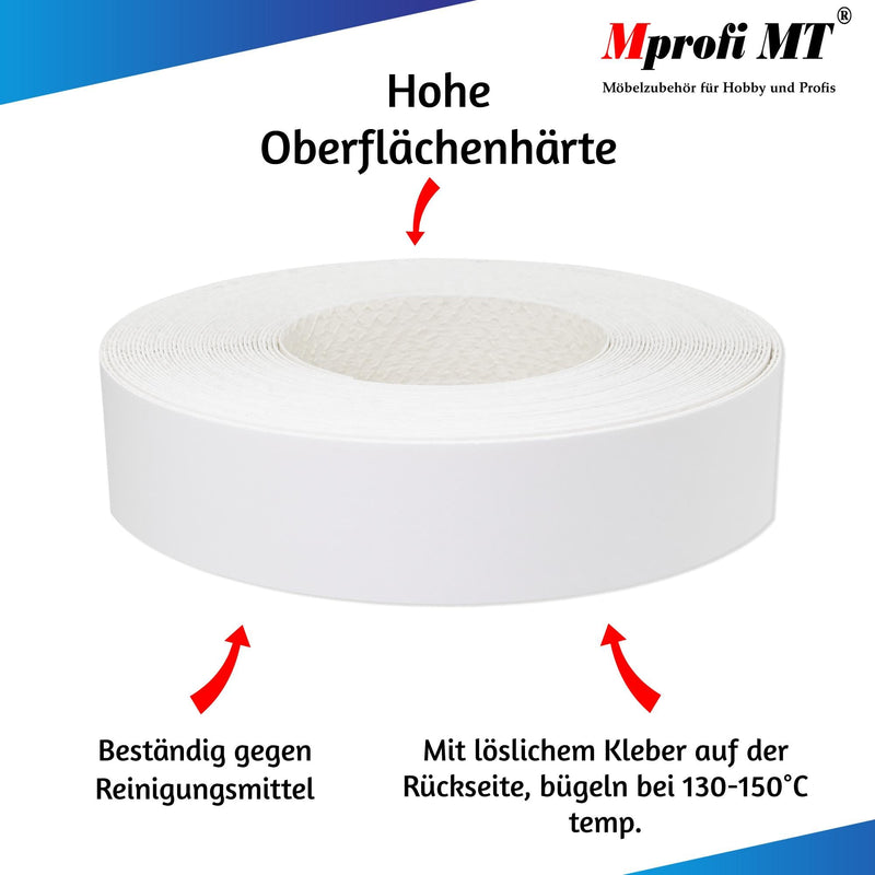 [Australia - AusPower] - Mprofi MT® Edge Band, Melamine Edging Tape, 17 mm x 5 m, Matt White Edge Band with Hot-Melt Adhesive, Iron-On Edge Band for Shelves and Furniture Panels – 099/17/5 