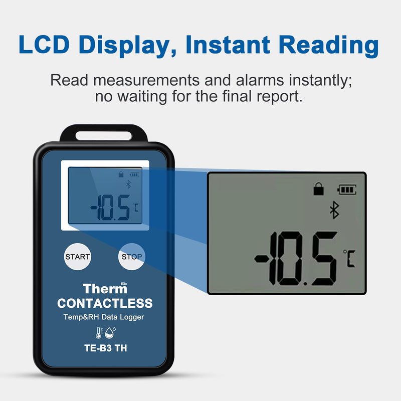 [Australia - AusPower] - ThermElc TE-B3 TH Wireless Temperature Humidity Data Logger with LCD Display, ±0.3℃ Accuracy, Auto PDF CSV Report, Compare Multi-Devices Data 