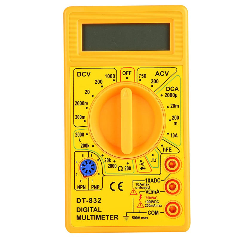 [Australia - AusPower] - Multimeter Tester, -832 Handheld Pocket Digital Multimeter AC DC Voltage Current Tester with Buzzer,Ohm Volt Amp Meter (Yellow) 