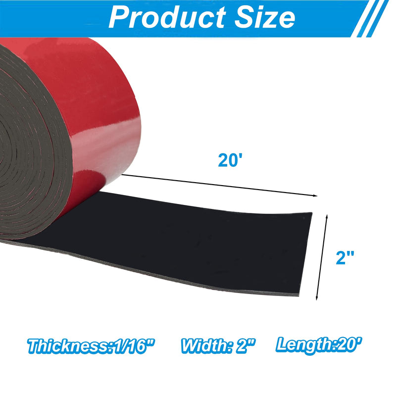 Adhesive Rubber Strips 2" Wide x 1/16" Thick x 20' Long Neoprene Rubber Strips with Adhesive Backing Neoprene Rubber Sheets, Rolls & Strips for Matting Padding, Insulation Cushion DIY Gaskets