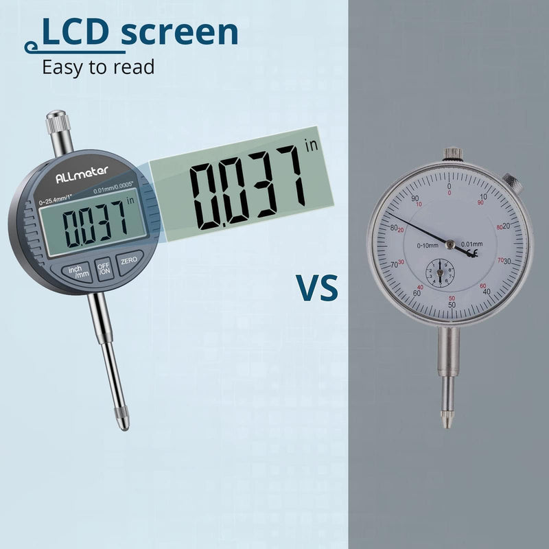[Australia - AusPower] - Digital Dial Indicator 0.01mm/0.0005'' Digital Probe Dial Test Indicators 0-25.4mm Electronic Indicator Gauge with Large LCD Display for Industrial Laboratory 3D Printer Switchable mm/inch 