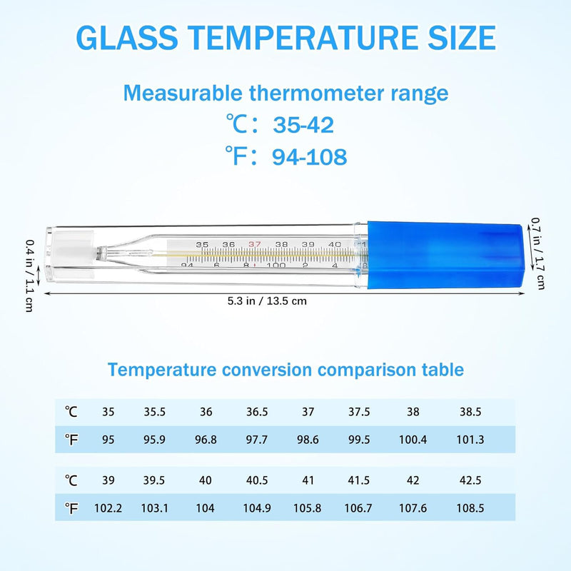 Glass Thermometer: Cuban Temperature Thermometer for Fever - Traditional Old Fashioned for Adults Kids ℃ & ℉ - 6Pack