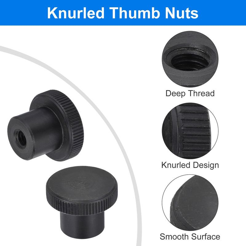 [Australia - AusPower] - uxcell 1/4"-20 Knurled Thumb Nuts, 1Pcs Carbon Steel High Head Female Threaded Round Grip Knob Locking Nuts Fasteners Nuts, Black 