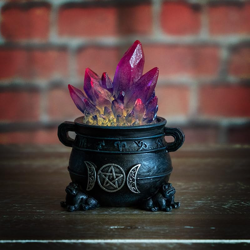 Pacific Giftware 4.8" Triple Moon Magic Cauldron with Light-Up Purple Crystals, Mystical Decor Accent