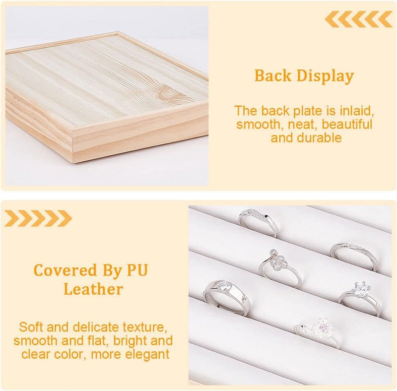 NBEADS 2 Pcs PU Leather Rings Displays Tray, 7 Slots Ring Earring Storage Holder Bracelets Necklaces Jewelry Display Organizer for Jewelry Retail Display Selling, White, 7.08x9.48x1.22 2 Pcs White PU Leather 7 Slots