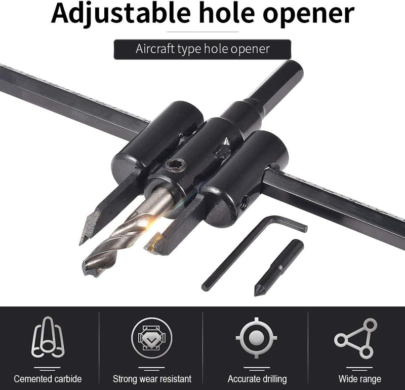 [Australia - AusPower] - HOHXEN Adjustable Rotary Cutter with Twist Drill Bit [Diameter: 30mm-200mm] Adjustable from 1" to 6" for Woodworking DIY Cutting Tool black 