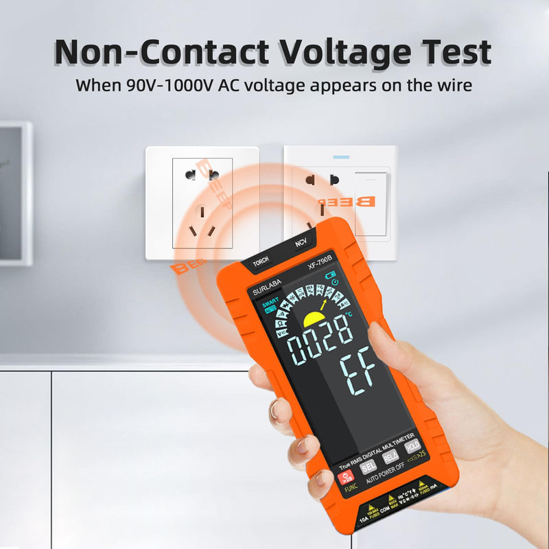[Australia - AusPower] - Digital Multimeter TRMS 6000 Counts, Auto-Ranging Voltmeter with Non-Contact Voltage Tester, Electric Tester with Voltage, Current, Resistance, Rechargeable Battery & Data Hold for Automotive 