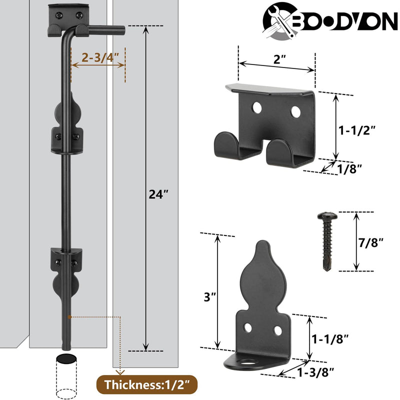 24 Inch Cane Bolt Gate Drop Rod Heavy Duty Gate Hardware, Gate Ground Latch for Wooden Fences, Metal Gates Doors Stopper for Gate Ground, Wrought Iron Gate Latches, Black Finish(1 Pack) 1 24 Inch