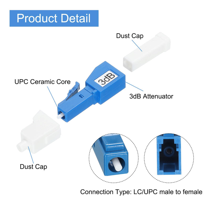 QUARKZMAN 3dB LC Fiber Optic Damper, LC/UPC SM Single Mode Fixed Fiber Optic Damper Male to Female for Fibre Optic Transfer Pack of 1 3 dB