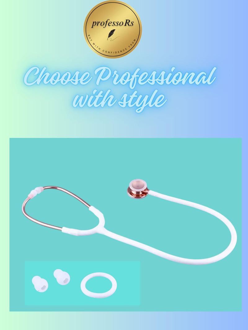 [Australia - AusPower] - White Stethoscope for Students Nurse Doctor, Beautiful Gold-Plated Stetho for Clinical Use, Professional high-sensitivity fiber membrane, Double Sided Stethoscope, estetoscopio medico 