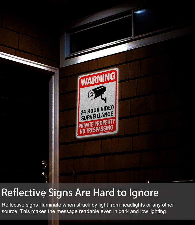 Faittoo 4 Pack No Trespassing, Private Property, Warning Signs - 10 x 7 Inches Reflective Aluminum, UV Protected, Weather Resistant, Durable Ink, Easy to Mount Red - 4 Pack