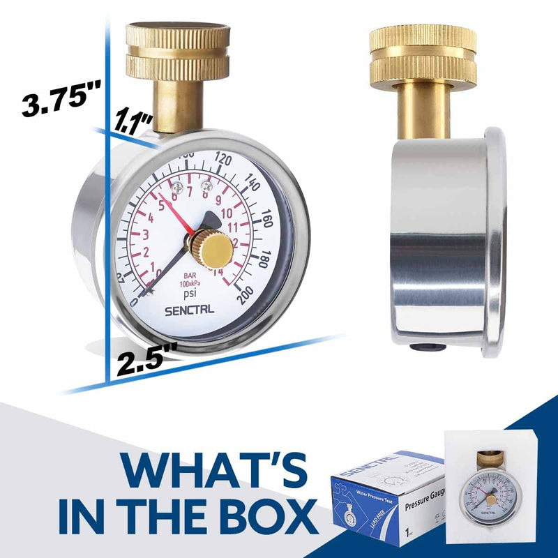 [Australia - AusPower] - 0-200 Psi Water Pressure Gauge Test with Lazy Hand, Lead-Free, Waterproof, 2.5" Dial Size, 3/4" Female Garden Hose Thread, Stainless Steel Case, for Home Potable Water, House Tube Lead Free with Lazy Hand 