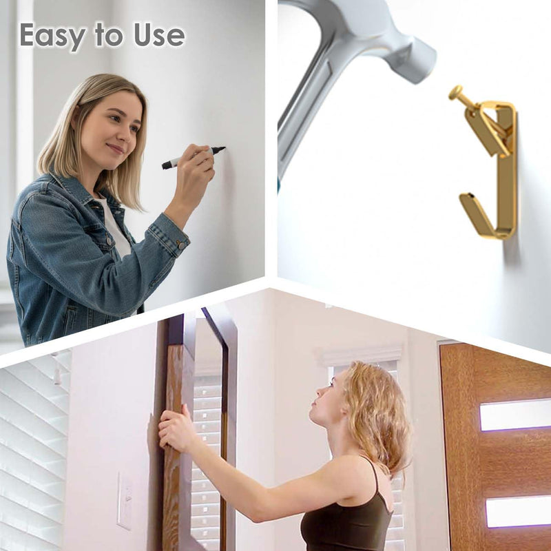Picture Hanging Kit, Extra Thick, 100lb 50lb 30lb, Heavy Duty Plaster Wall and Drywall Large Hangers and Hooks Hardware for Painting and Frame to Hang on, 280pcs Gold with Nails 100lb 50lb 30lb | 28 40 65