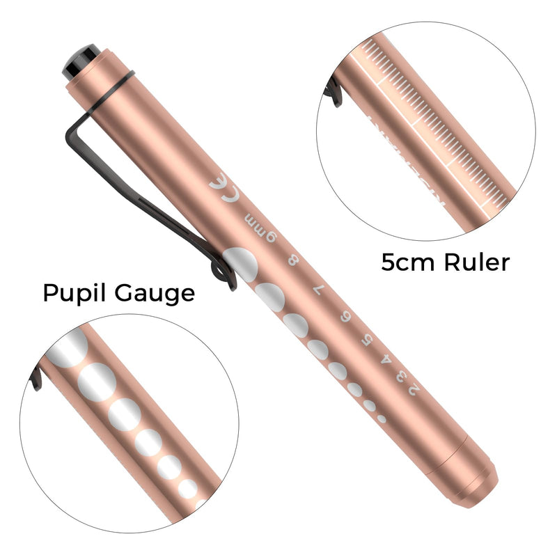 RISEMART Diagnostic Light, Pupil Light, 2 Pieces, Reusable LED Pen Lamp with Pocket Clip for Nurses, Doctors, Students, Pen Light, Gold and White