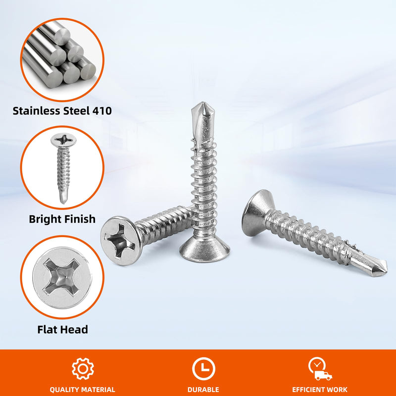 [Australia - AusPower] - #6 x 1/2" Flat Head Self Drilling Screws Sheet Metal Screws, 410 Stainless Steel, 100 PCS #6 x 1/2" 