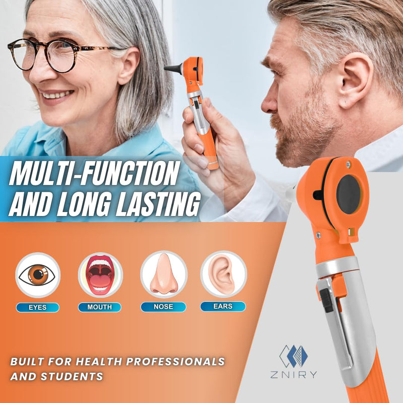 [Australia - AusPower] - Mini Otoscope - Ear Scope with Light, Ear Infection Detector Mini Otoscope - Portable Ear Light and Exam Kit for Home Use - 3X Magnifying Fiber Optic Scope (Orange) Orange 