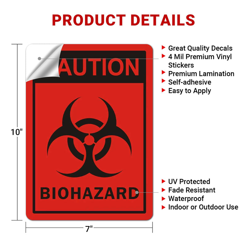 (5 Pack) Biohazard Sign Stickers, 10"X7" Biohazard Labels, Biohazard Warning Sign for Labs, Hospitals and Industrial, Weatherproof, Indoor or Outdoor Use