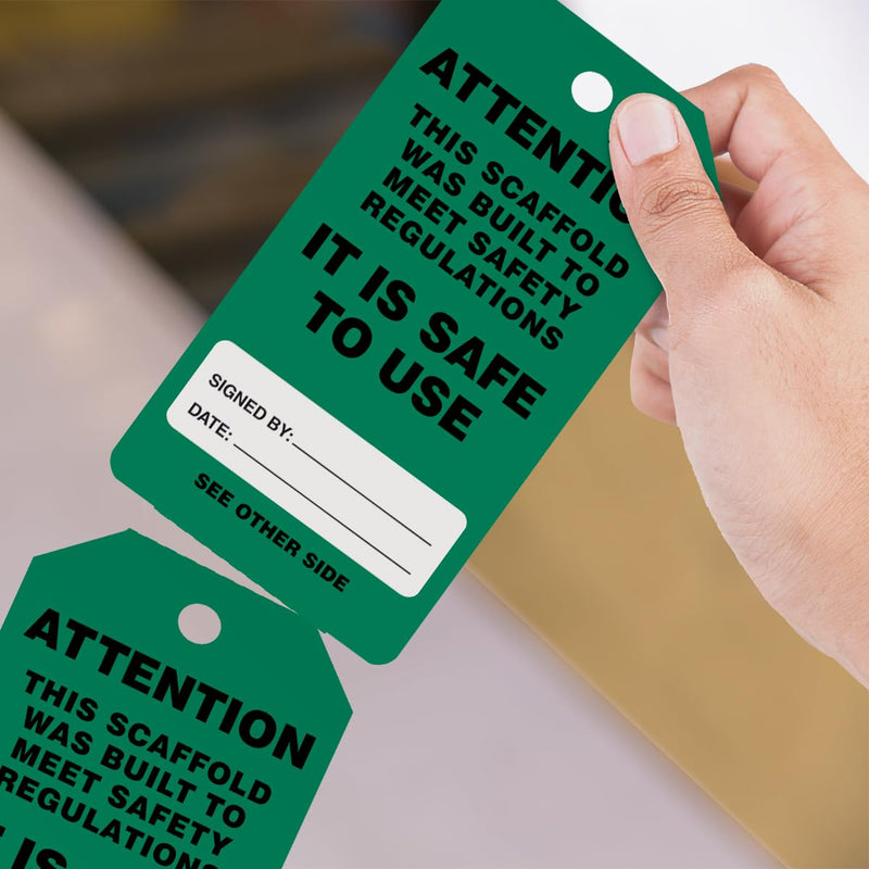 [Australia - AusPower] - 100 Scaffolding Tags by-The-Roll, Attention - Scaffold is Safe to Use, US Made OSHA Compliant Scaffold Tags, Waterproof PF-Cardstock, Resists Tears, 6.25"x3", TAR711 100 Tags 