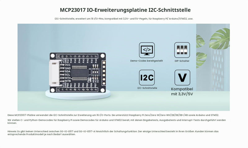 MCP23017 IO Expansion Board I2C Interface for Raspberry Pi for Aruino STM32 3.3V/5V Levels Expands 16 I/O Pins Mini Size Version