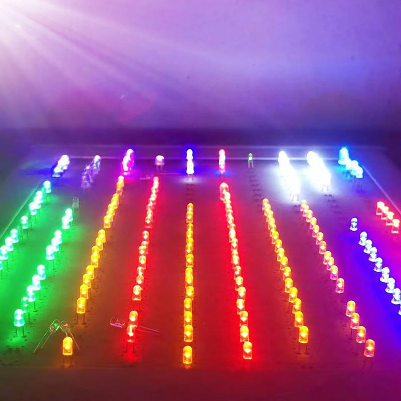 Pack of 500 5 mm LED Light Emitting Diodes, LED Diodes 3 V Light Diode Assortment Kit Round Head 2 Pin Extra Bright LED Light, Diffuse Diodes Set, 5 Colors Red Blue Yellow Green White