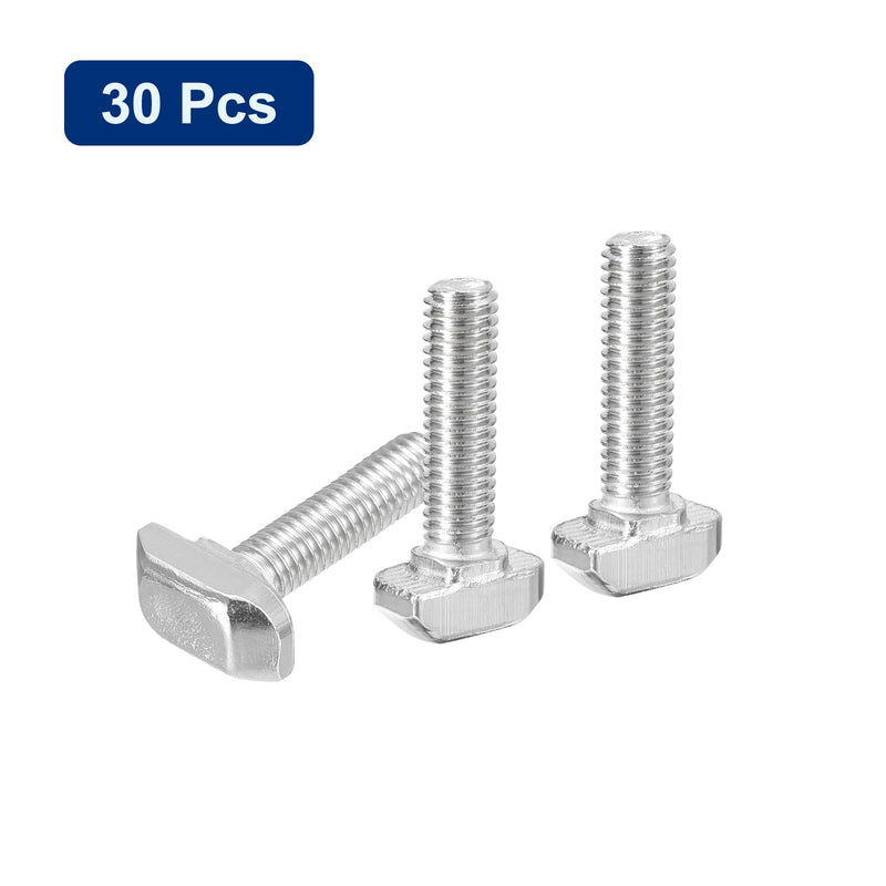 [Australia - AusPower] - uxcell M6x25mm T Slot Drop-in Bolt, 30Pcs Carbon Steel Nickel Plated Hammer Head T-Bolt T Shape Stud Sliding Screw for 30 Series Aluminum Profile 
