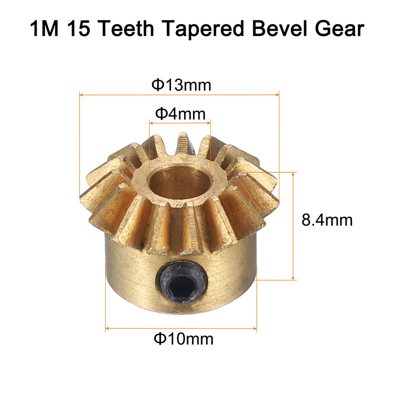 [Australia - AusPower] - uxcell 2pcs Bevel Gear 0.8 Module 1:1 Reduction Rate 15T 4mm Hole Dia Bevel Pinion Gear Brass, 45 Degree Steering Gear for Hardware Mechanical Rotation, Yellow 