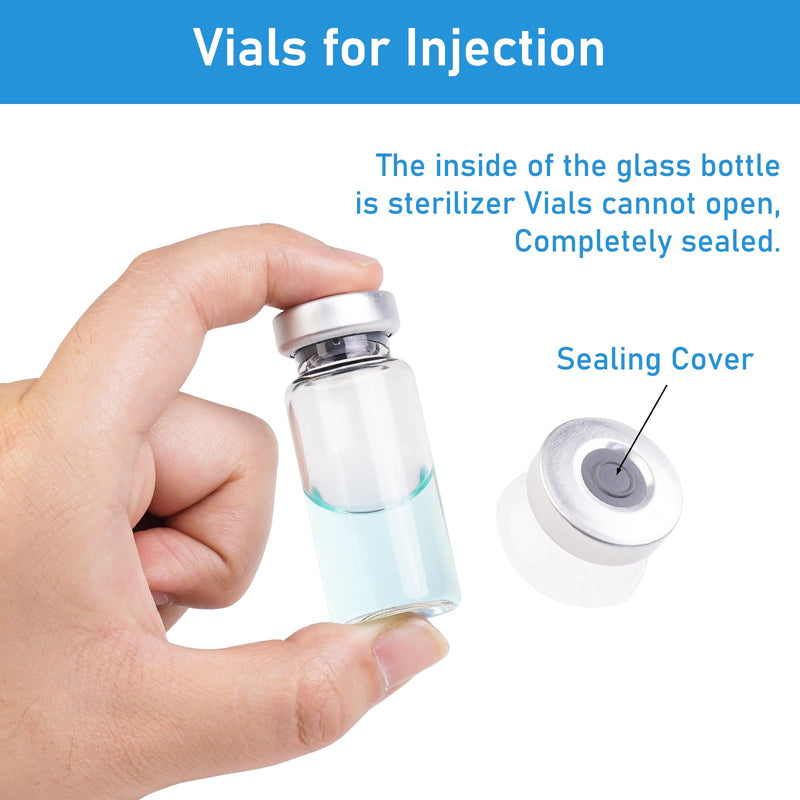 10ml Glass Vials for Injection, with Self Healing Injection Port, Transparent Sealed, Empty Vials for Injection (50, 10ml) 50