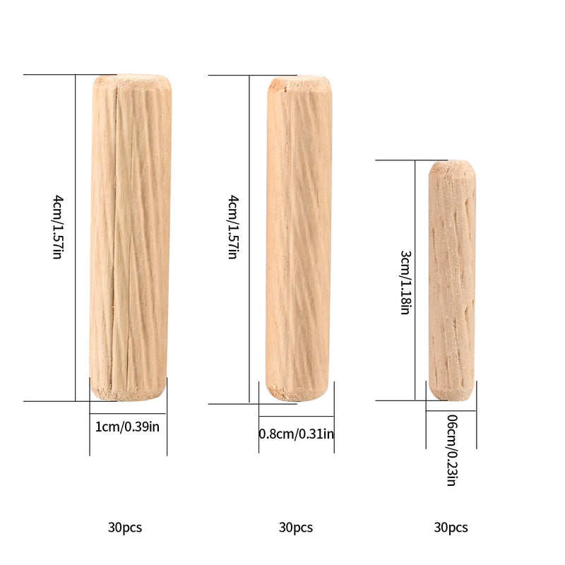 [Australia - AusPower] - 90 Pcs Wooden Dowel Pins, Straight Groove Wooden Dowel Pins with Beveled Ends Tapered, Easy Insertion, for Furniture Door Art Crafts Projects, M6 M8 M10 