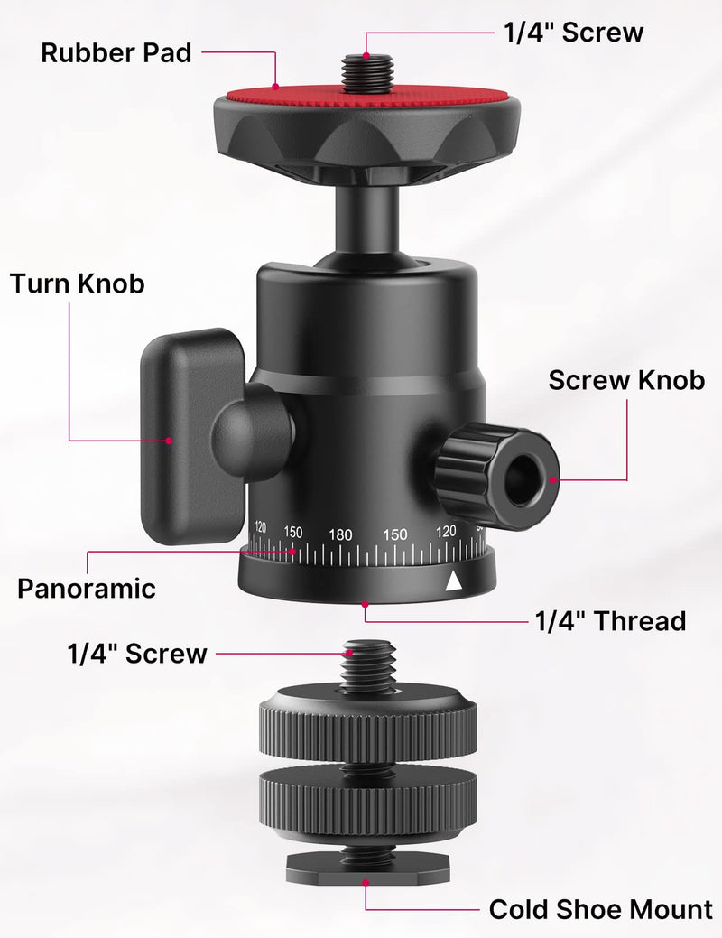 [Australia - AusPower] - Mini Ball Head, ULANZI H28 Panoramic Tripod Head + Dual Hot Shoe Mount DSLR Camera Mount Adapter Photograph Attachment Accessories for Gopro Cam Camcorder Smartphone Light Microphone Loading 5.5lb 
