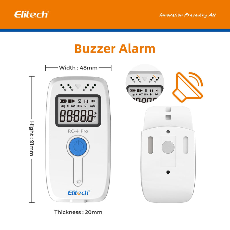 Elitech Temperature Humidity Data Logger, Reusable Recorder with Built-in Buzzer, -40~85°C, 64000 Points, Auto PDF/CSV Reports, Win/Mac Software, Calibration Certificate for Audit Compliance RC-4HPro RC-4HC Temp-Humi Probe RC-4 64000Points 1