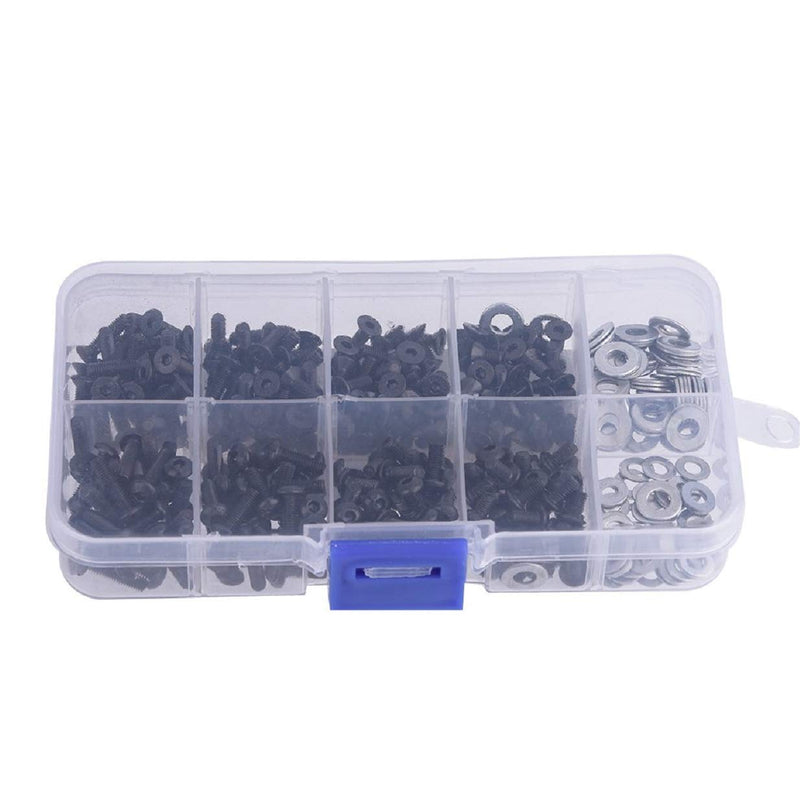 [Australia - AusPower] - 330Pcs Universal RC Screw Kit M3 Flat Round Head Screws M3 M4 Flat Washer M3 Hexagon Nut & 340PCS Universal Screws Box Repair Accessories 