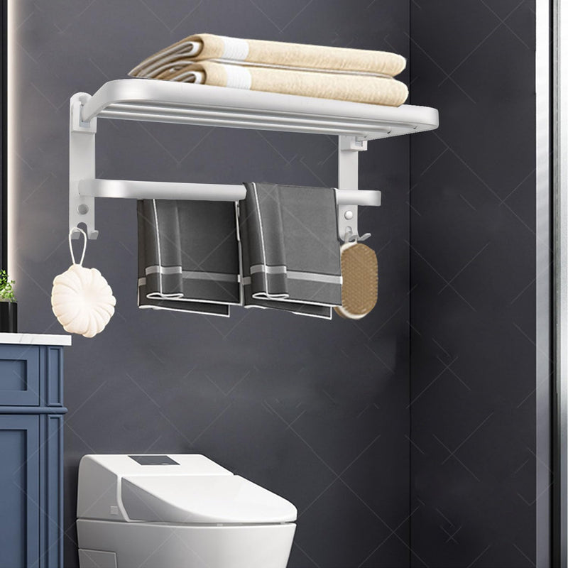 Towel Rack for Bathroom, Bath Towel Holder with Double Towel Bar and Fold-able Towel Shelf, Rustproof Towel Organizer Wall Mounted Towel Storage Hanger for Bath/Balcony/Lavatory(24In Sliver) 24 IN+3 Hook