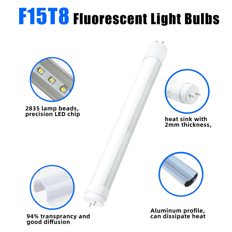 [Australia - AusPower] - 4 Pack F15T8 LED Replacement Bulb,120V,7W,5000K Daylight White,F15T8 LED Rotatable End Caps,Frosted Cover,18 Inch Led Bulb 4 Count (Pack of 1) 