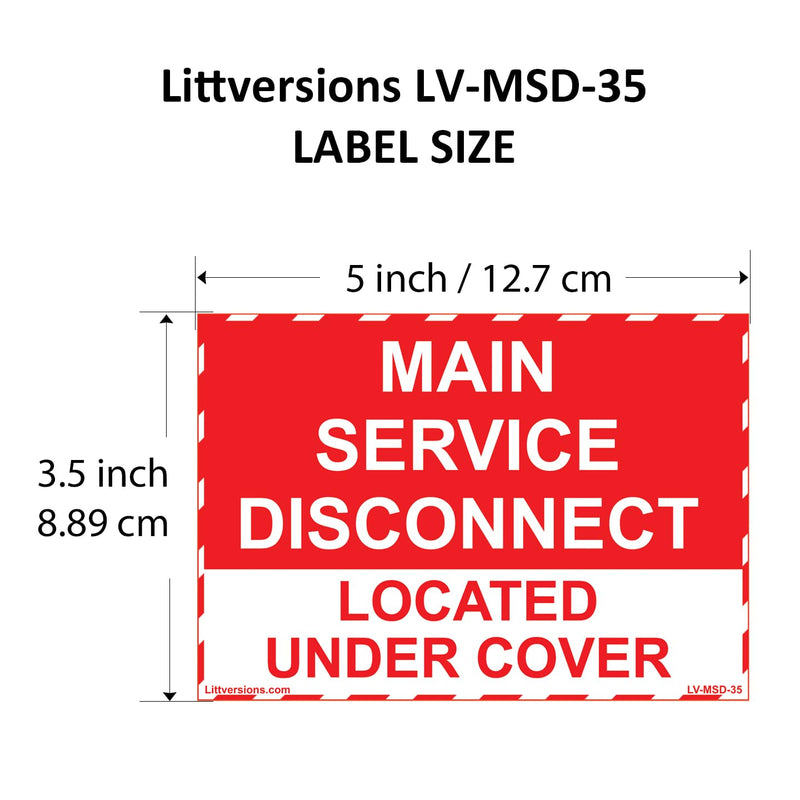 5-Pack 5" x 3.5" Main Service Disconnect Located Under Cover Labels Emergency Danger Sign Sticker Electrical Heavy Pressure Sensitive Vinyl Waterproof Ultra Durable EPA5AP Lock Out Shut